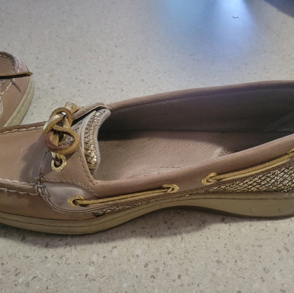 GUC-Sperry Top Sider Angelfish Leather Boat Shoes Women’s Size 6.5 M Gold Sequin - Picture 5 of 12